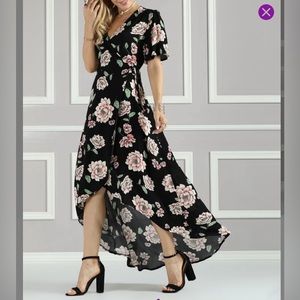 Black floral wrap Maxi dress
